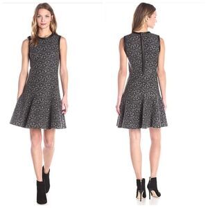 REBECCA TAYLOR dress sleeveless lace bond black‎ leather trim 6